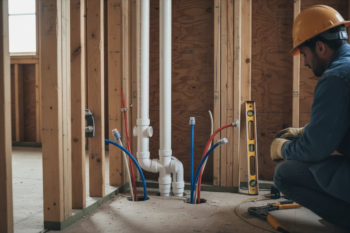 Drain and supply rough-in during Sump Pump Repair in Lumberport